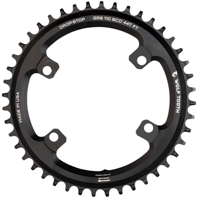 Wolf Tooth Compatible with Shimano 110 Asymmetric BCD Chainring - 42t, 110 Asymmetric BCD, 4-Bolt, Drop-Stop Flattop, For Compatible with Shimano GRX Cranks, Black