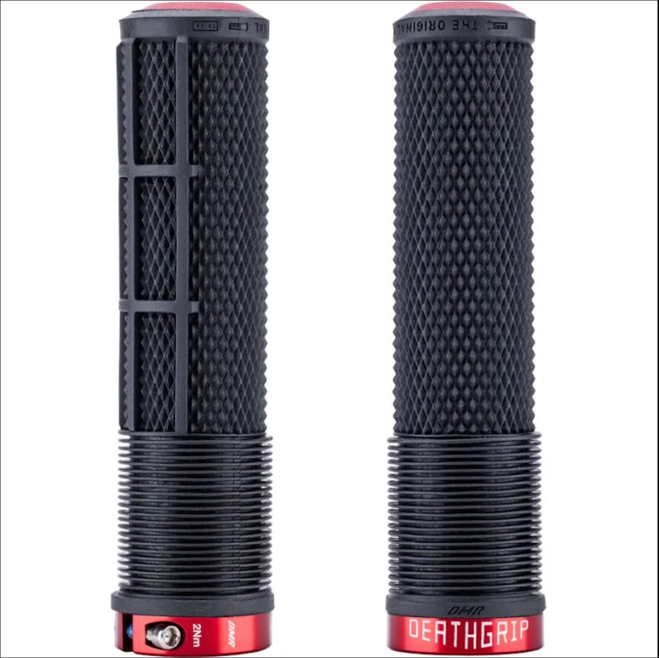DMR Race Flangeless DeathGrip 2 Bike Grips Pair, Thick - Black/Red clamp