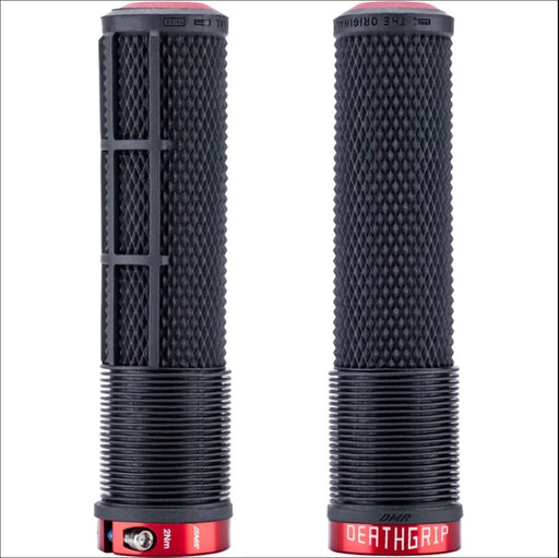 DMR Race Flangeless DeathGrip 2 Bike Grips Pair, Thick - Black/Red clamp