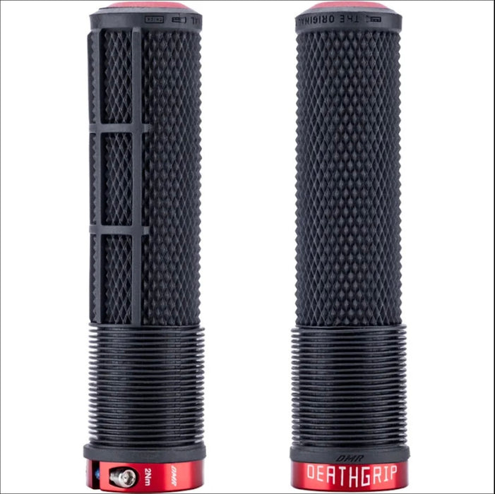 DMR Race Flangeless DeathGrip 2 Bike Grips Pair, Thin - Black/Red clamps
