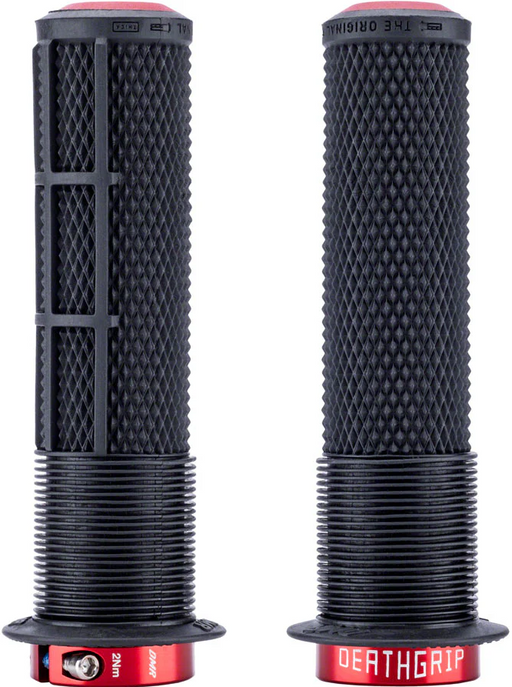 DMR Race Flanged DeathGrip 2 Bike Grips Pair, Thick - Black w/Red clamps and end