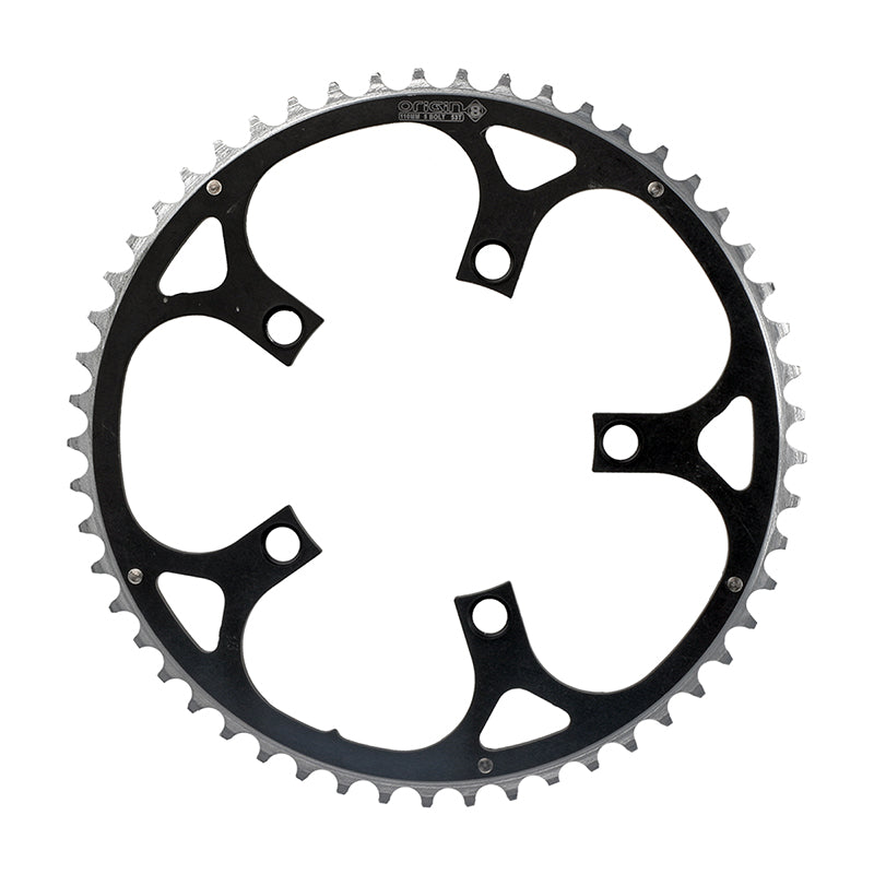 ORIGIN8 Alloy Ramped110mm 5-bolt 53T Ramped/Pinned Black/Silver Chainring