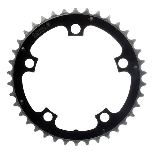 ORIGIN8 Alloy Ramped110mm 5-bolt 38T Ramped/Pinned Black/Silver Chainring