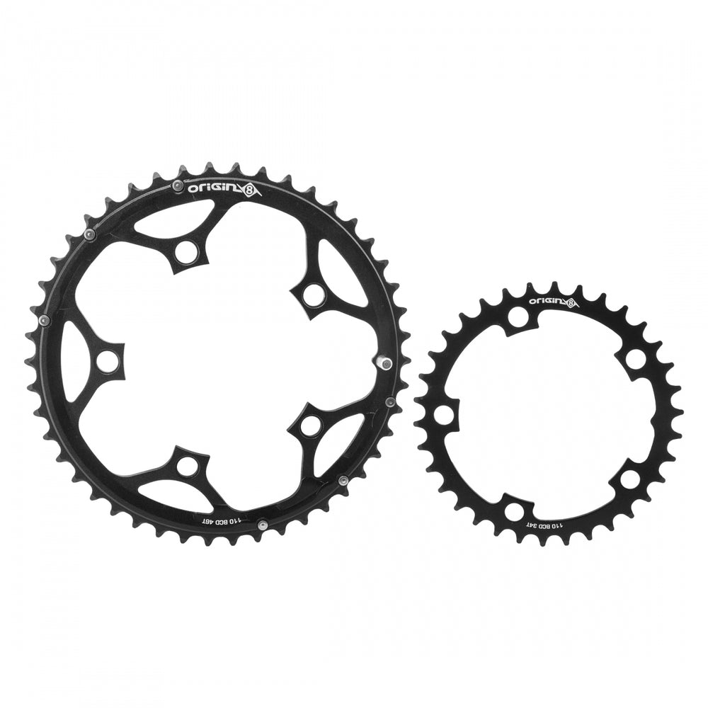 ORIGIN8 Thruster 110mm BCD Set 110mm 5-Bolt 34/46T AL2014 2x Black Chainring