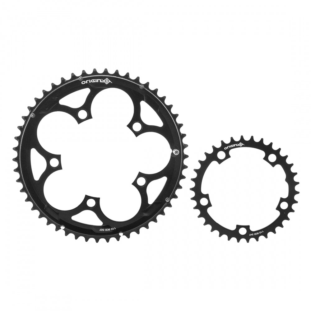 ORIGIN8 Thruster 110mm BCD Set 110mm 5-Bolt 34/50T AL2014 2x Black Chainring