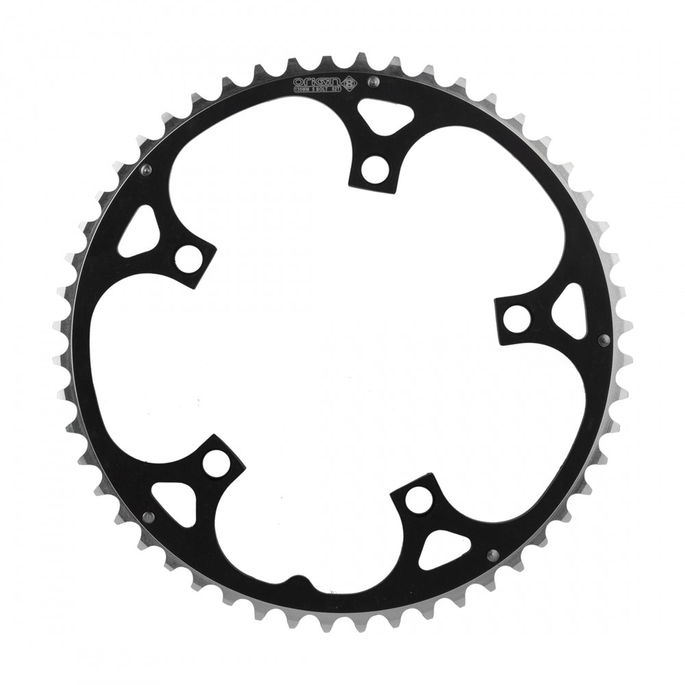 ORIGIN8 Alloy Ramped130mm 5-bolt 52T Ramped/Pinned Black/Silver Chainring