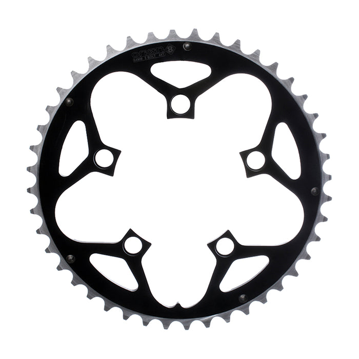 ORIGIN8 Alloy Ramped130mm 5-bolt 53T Ramped/Pinned Black/Silver Chainring