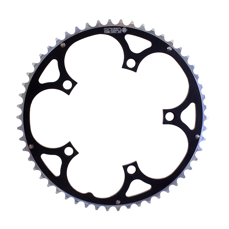 ORIGIN8 Alloy Ramped130mm 5-bolt 54T Ramped/Pinned Black/Silver Chainring