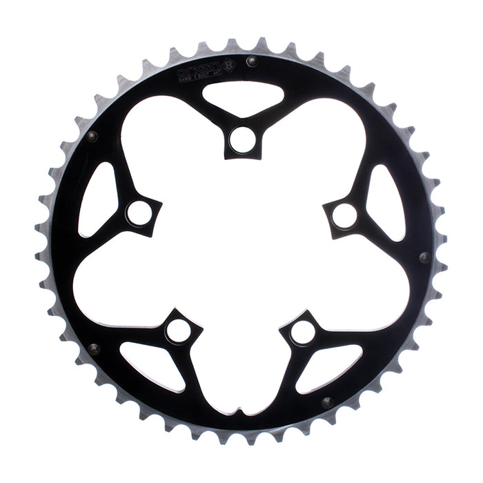 ORIGIN8 Alloy Ramped94mm 5-bolt 44T Ramped/Pinned Black/Silver Chainring