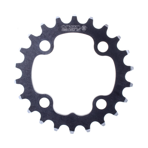 ORIGIN8 Alloy Ramped64mm 4-bolt 22T Non Ramped Black/Silver Chainring