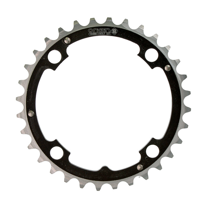 ORIGIN8 Alloy Ramped104mm 4-bolt 32T Ramped/Pinned Black/Silver Chainring