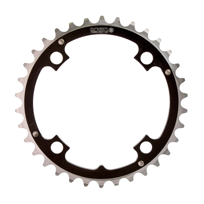 ORIGIN8 Alloy Ramped104mm 4-bolt 34T Ramped/Pinned Black/Silver Chainring