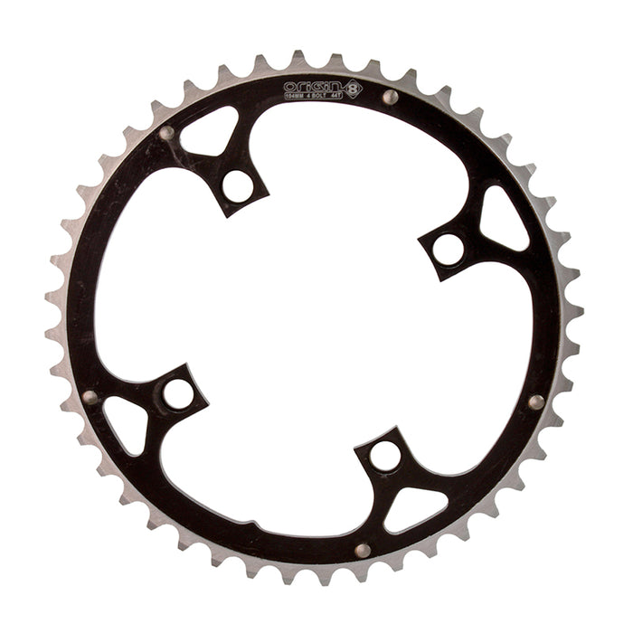 ORIGIN8 Alloy Ramped104mm 4-bolt 44T Ramped/Pinned Black/Silver Chainring