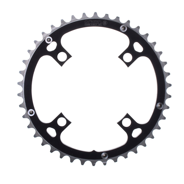 ORIGIN8 Alloy Ramped104mm 4-bolt 46T Ramped/Pinned Black/Silver Chainring