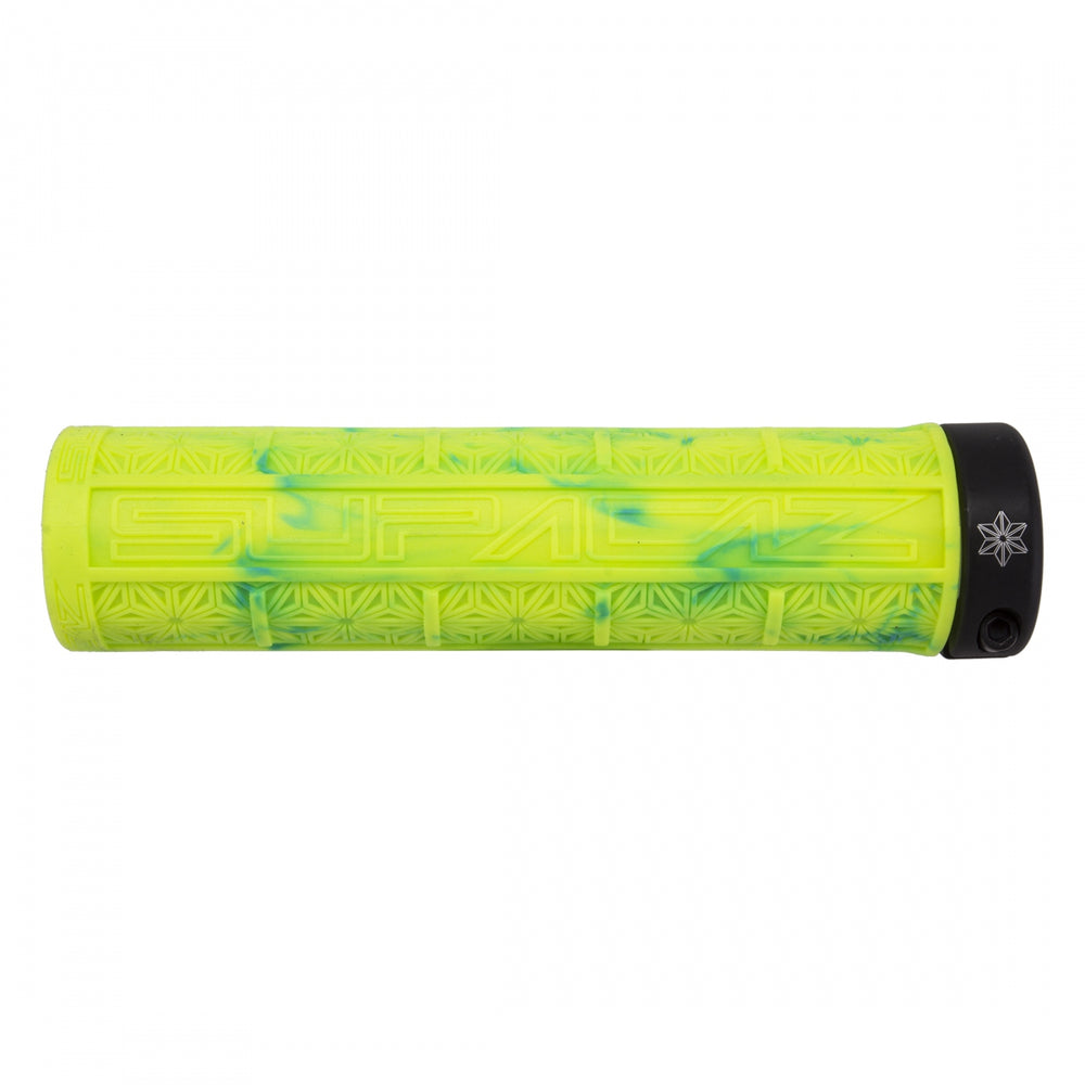 SUPACAZ Grizips Lock-On Grips Neon Yellow and Blue Splash/Black