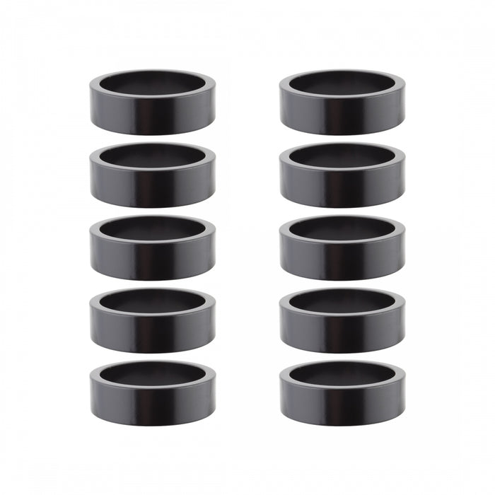 ORIGIN8 Alloy Headset Spacers HEAD PART OR8 SPACER ALY 10mmx1-1/8BK BGof10