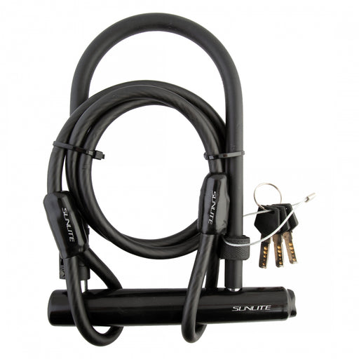 SUNLITE Standard U-Lock Black Std w/ 4'x10mm cable Bike Lock