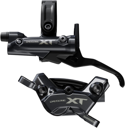 Shimano Deore XT BR-M8220 Disc Brake and BL-M8200 Lever - Left/Front, Post Mount, 4-Piston Caliper, SM-BH90-SBM Hose, Fin Metal Pads, Black