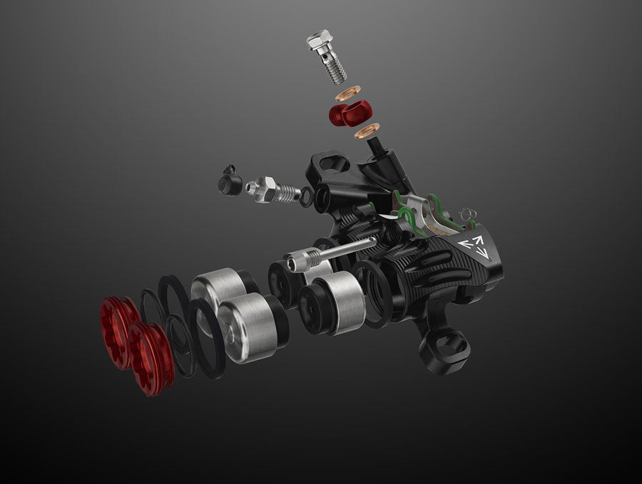 Hope EVO GR4 Disc Brake and Lever Set - Left Hand, Post Mount, 4-Piston, Braided Hydraulic Hose, Black/Smoke