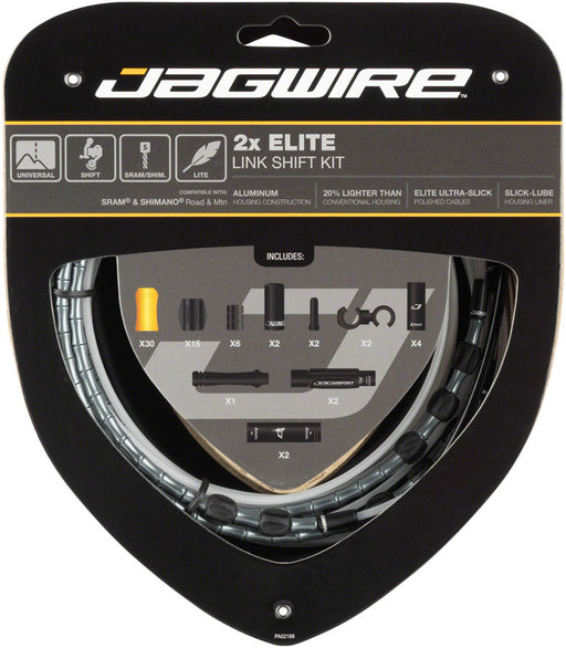 Jagwire 2x Elite Link Shift Cable Kit SRAM/Shimano with Polished Ultra-Slick Cables, Ltd. Gray