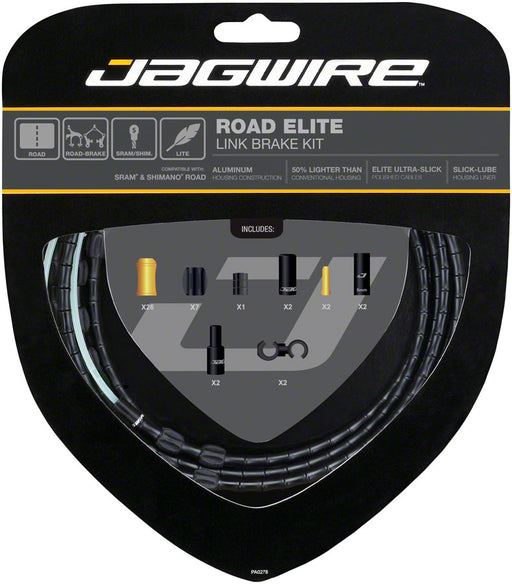 Jagwire Road Elite Link Brake Cable Kit SRAM/Shimano with Ultra-Slick Uncoated Cables, Black