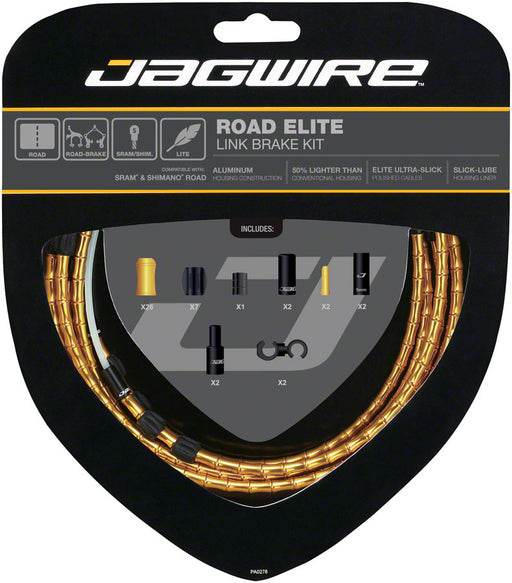 Jagwire Road Elite Link Brake Cable Kit SRAM/Shimano with Ultra-Slick Uncoated Cables, Gold