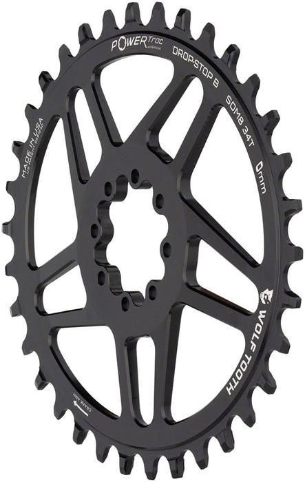 Wolf Tooth Elliptical Direct Mount Chainring - 34t, SRAM Direct Mount, Drop-Stop B, For SRAM 8-Bolt Cranksets, 0mm Offset, Black