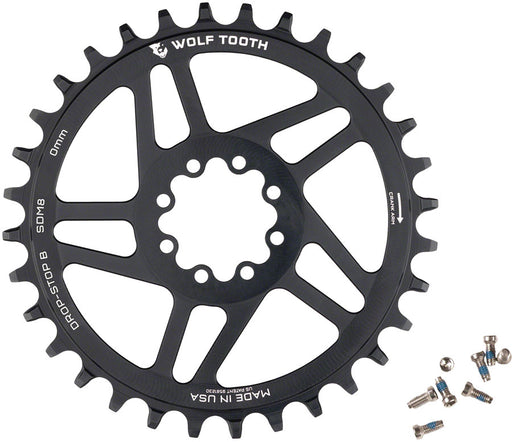 Wolf Tooth Direct Mount Chainring - 32t, SRAM Direct Mount, Drop-Stop B, For SRAM 8-Bolt Cranksets, 0mm Offset, Black