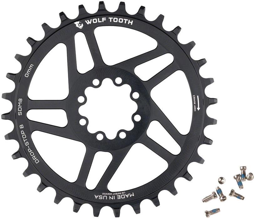Wolf Tooth Direct Mount Chainring - 32t, SRAM Direct Mount, Drop-Stop B, For SRAM 8-Bolt Cranksets, 0mm Offset, Black