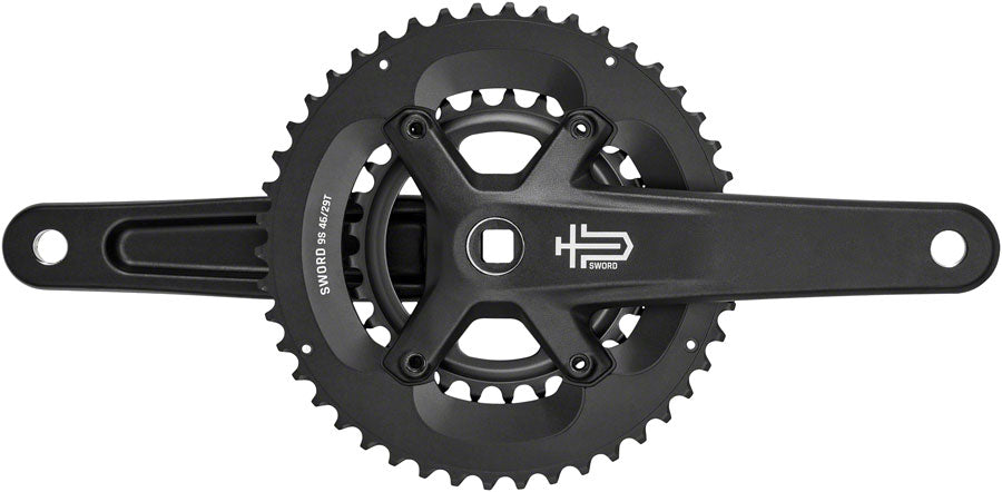 microSHIFT Sword Black 2x Crankset - 172.mm, 9-Speed, 46/29t, 110/80 Asym BCD, JIS Square Taper Spindle Interface, Black