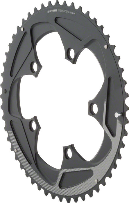 SRAM 52 Tooth 11-Speed 110mm BCD Yaw Chainring Black with Silver Trim, Use with 36 or 38T