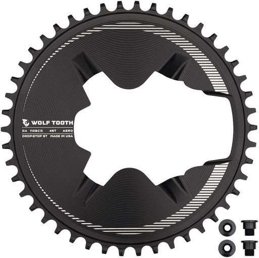 Wolf Tooth Aero Direct Mount 1x Chainring - 46t, 4-Bolt, Drop-Stop ST, Compatible with Shimano Dura-Ace R9200/R9200-P Only, Black