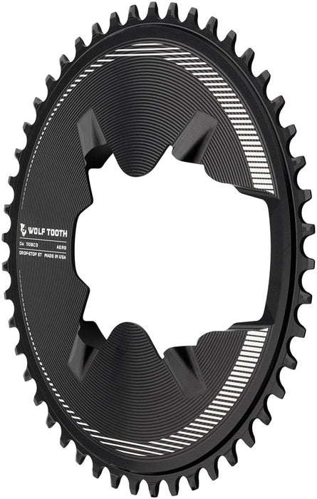 Wolf Tooth Aero Direct Mount 1x Chainring - 50t, 4-Bolt, Drop-Stop ST, Compatible with Shimano Dura-Ace R9200/R9200-P Only, Black