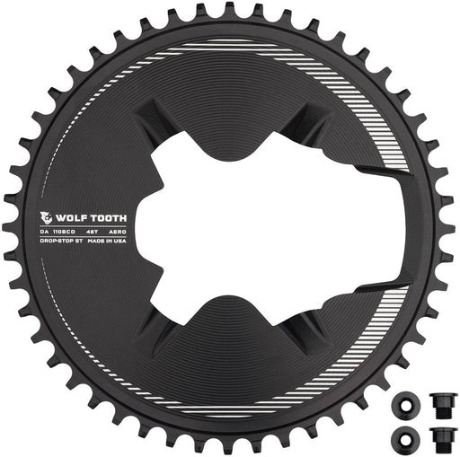 Wolf Tooth Aero Direct Mount 1x Chainring - 48t, 4-Bolt, Drop-Stop ST, Compatible with Shimano Dura-Ace R9200/R9200-P Only, Black