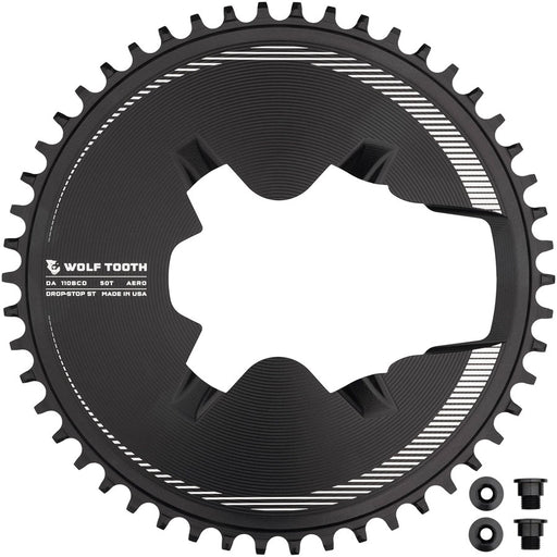 Wolf Tooth Aero Direct Mount 1x Chainring - 50t, 4-Bolt, Drop-Stop ST, Compatible with Shimano Dura-Ace R9200/R9200-P Only, Black