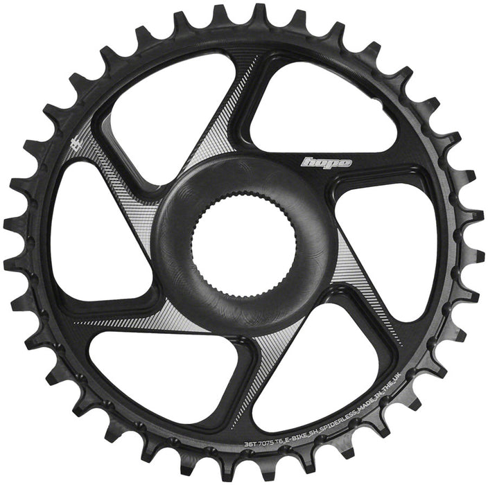 Hope Spiderless Chainring -  36T, R22,  Ebike,  Shimano,  Black