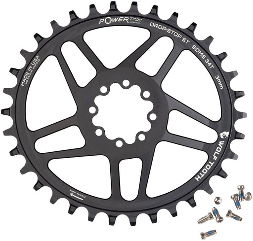 Wolf Tooth Elliptical Direct Mount Chainring - 34t, SRAM 8-Bolt DM, 3mm Offset, Drop-Stop ST, Requires HG+ Chain, Black