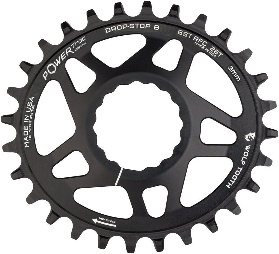 Wolf Tooth Elliptical Direct Mount Chainring - 28t, RaceFace/Easton CINCH Direct Mount, Drop-Stop B, For Boost Cranks, 3mm Offset, Black