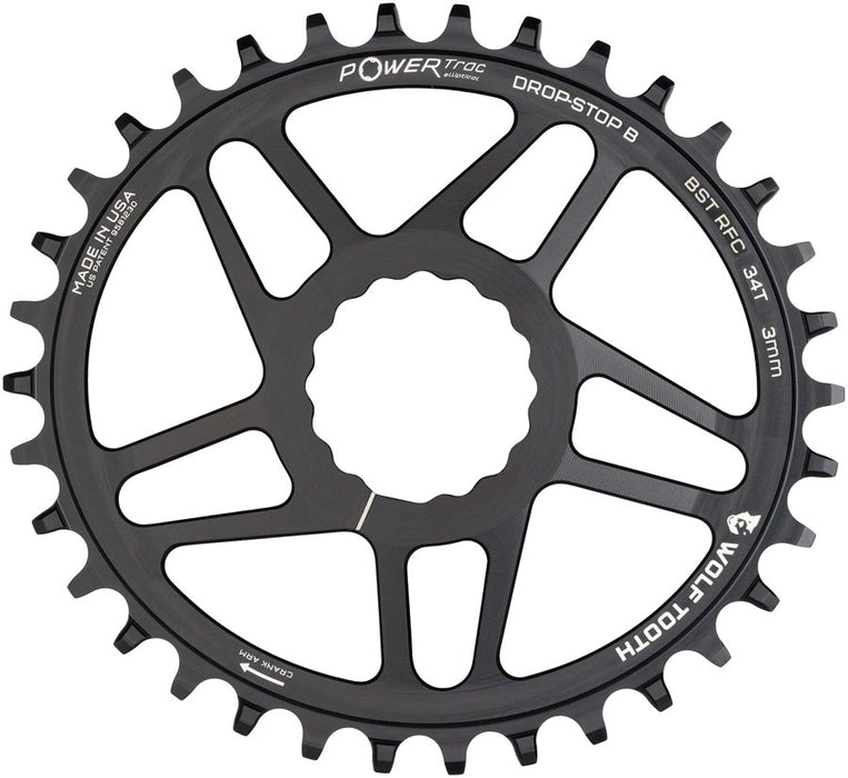 Wolf Tooth Elliptical Direct Mount Chainring - 34t, RaceFace/Easton CINCH Direct Mount, Drop-Stop B, For Boost Cranks, 3mm Offset, Black