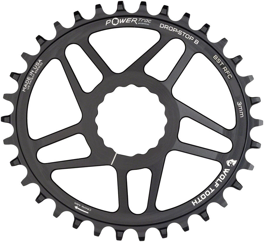 Wolf Tooth Elliptical Direct Mount Chainring - 36t, RaceFace/Easton CINCH Direct Mount, Drop-Stop B, For Boost Cranks, 3mm Offset, Black