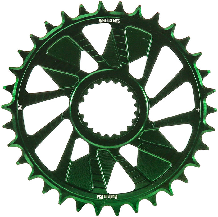 Wheels Manufacturing Direct Mount Chainring - 34t, Shimano Direct Mount, 1.5mm Outboard Offset, HG+ Chain Compatible, Green