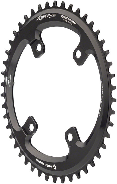Wolf Tooth Elliptical Compatible with Shimano 110 Asymmetric BCD Chainring - 46t, 110 Asymmetric BCD, 4-Bolt, Drop-Stop, For Compatible with Shimano GRX Cranks, Black