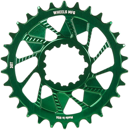 Wheels Manufacturing Direct Mount Chainring - 30t, SRAM 3-Bolt Direct Mount, 3mm Offset, T-Type Chain Compatible, Green
