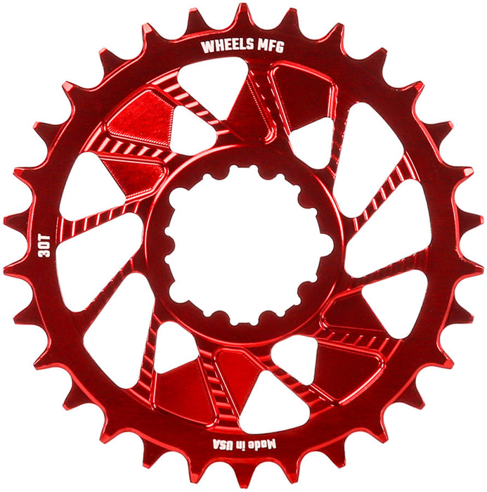 Wheels Manufacturing Direct Mount Chainring - 30t, SRAM 3-Bolt Direct Mount, 3mm Offset, Compatible with Hyperglide+ Chain, Red