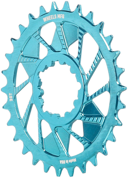 Wheels Manufacturing Direct Mount Chainring - 30t, SRAM 3-Bolt Direct Mount, 3mm Offset, Compatible with Hyperglide+ Chain, Teal