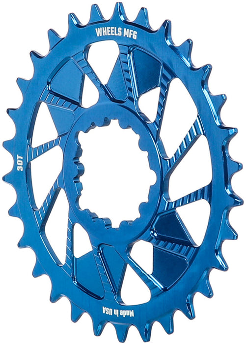 Wheels Manufacturing Direct Mount Chainring - 30t, SRAM 3-Bolt Direct Mount, 3mm Offset, Compatible with Hyperglide+ Chain, Blue