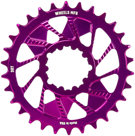 Wheels Manufacturing Direct Mount Chainring - 30t, SRAM 3-Bolt Direct Mount, 3mm Offset, Compatible with Hyperglide+ Chain, Purple