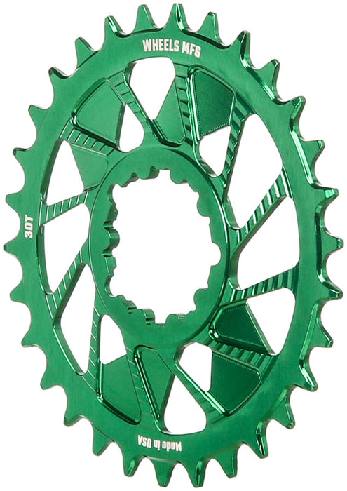 Wheels Manufacturing Direct Mount Chainring - 30t, SRAM 3-Bolt Direct Mount, 3mm Offset, Compatible with Hyperglide+ Chain, Green