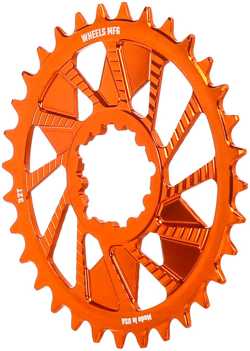 Wheels Manufacturing Direct Mount Chainring - 32t, SRAM 3-Bolt Direct Mount, 3mm Offset, Compatible with Hyperglide+ Chain, Orange