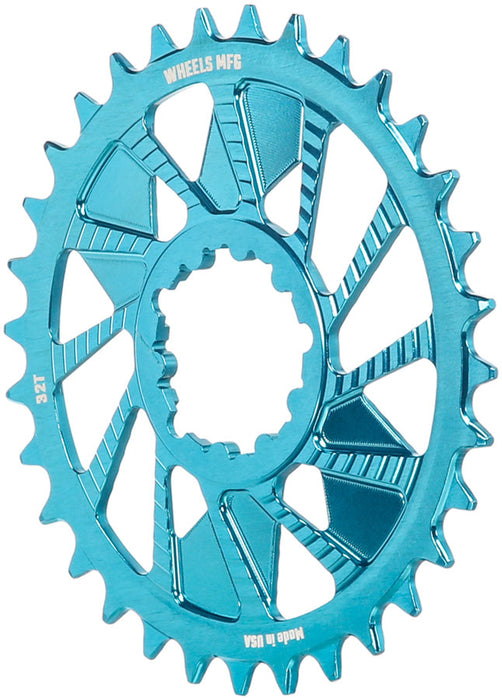 Wheels Manufacturing Direct Mount Chainring - 32t, SRAM 3-Bolt Direct Mount, 3mm Offset, Compatible with Hyperglide+ Chain, Teal